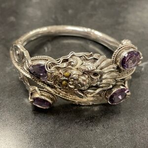 Sterling Silver and Amethyst Dragon Cuff
